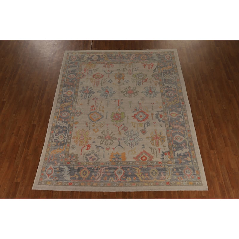 Hand Knotted Oriental 100% Wool Carpet Transitional All-Over Beige & Ivories Oushak Area Rug - 10' 0'' X 7' 11''