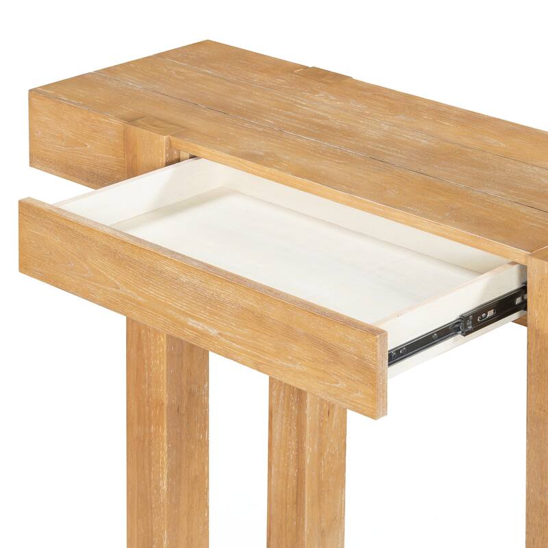 Rustic Minimalist Console Table with Hidden Drawer, Side Power Outlet,Wood Entryway Table for Entryways, Living Rooms