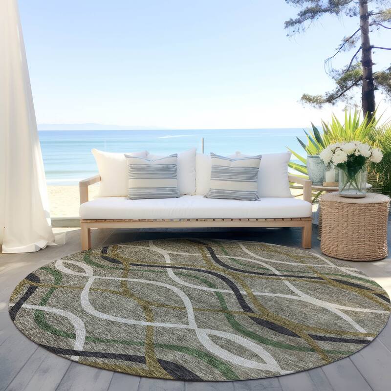 Machine Washable Indoor/ Outdoor Chantille Contemporary Deco Rug - Taupe - 8' x 8'