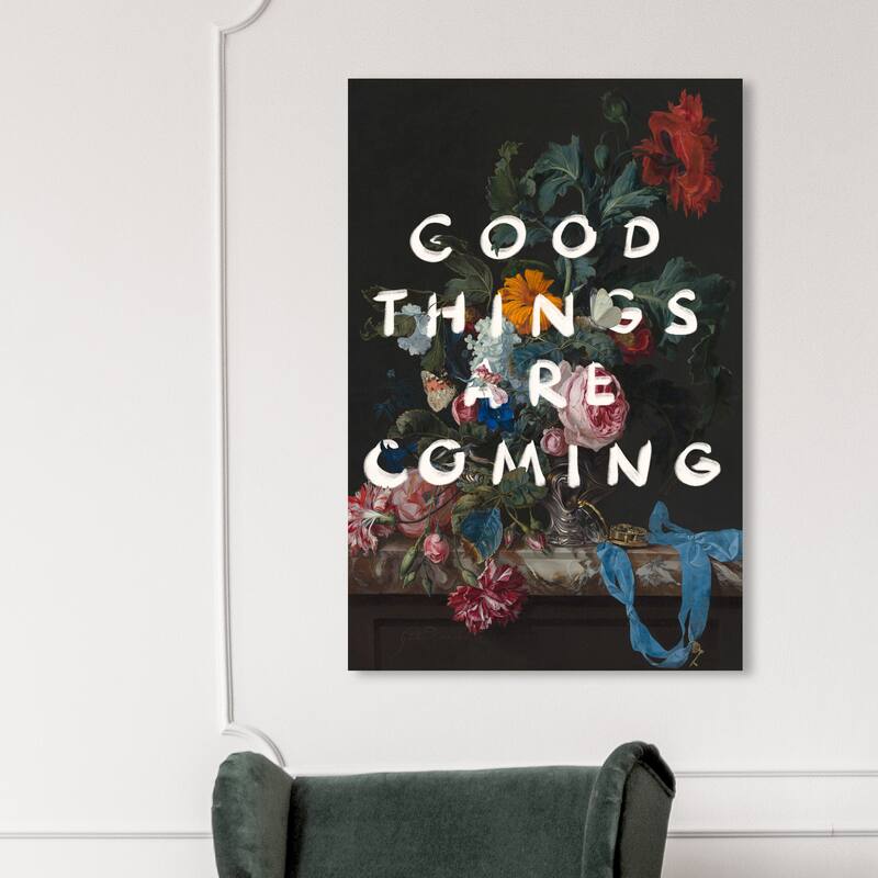 Wynwood Studio Canvas Fashion and Glam Good Things White and Dark Green Modern & Contemporary Wall Art Canvas Print - 45 x 30