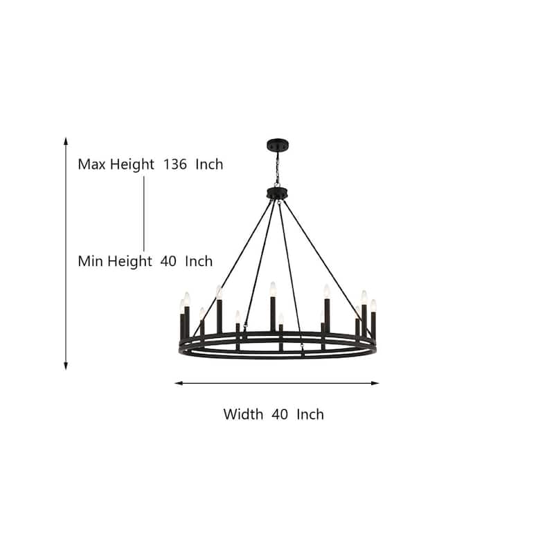 Acroma 12-light Farmhouse Black Wagon Wheel Chandelier