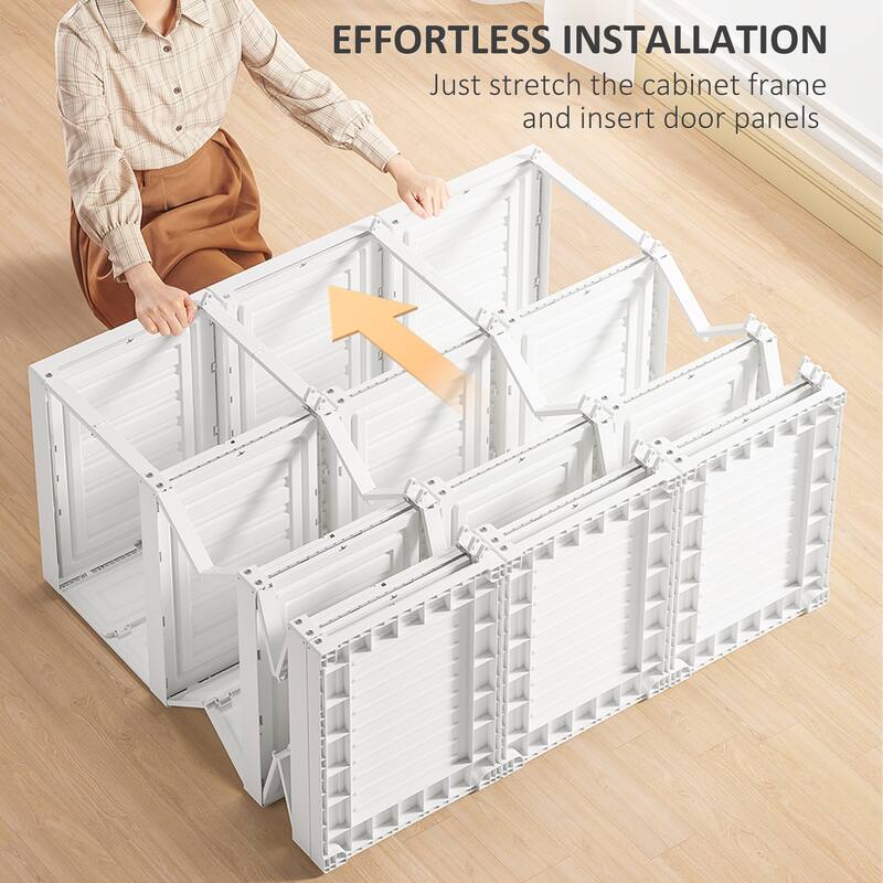 Portable Wardrobe Closet, Folding Bedroom Armoire, Clothes Storage Organizer with 11 Cube Compartments, Hanging Rod Magnet Doors