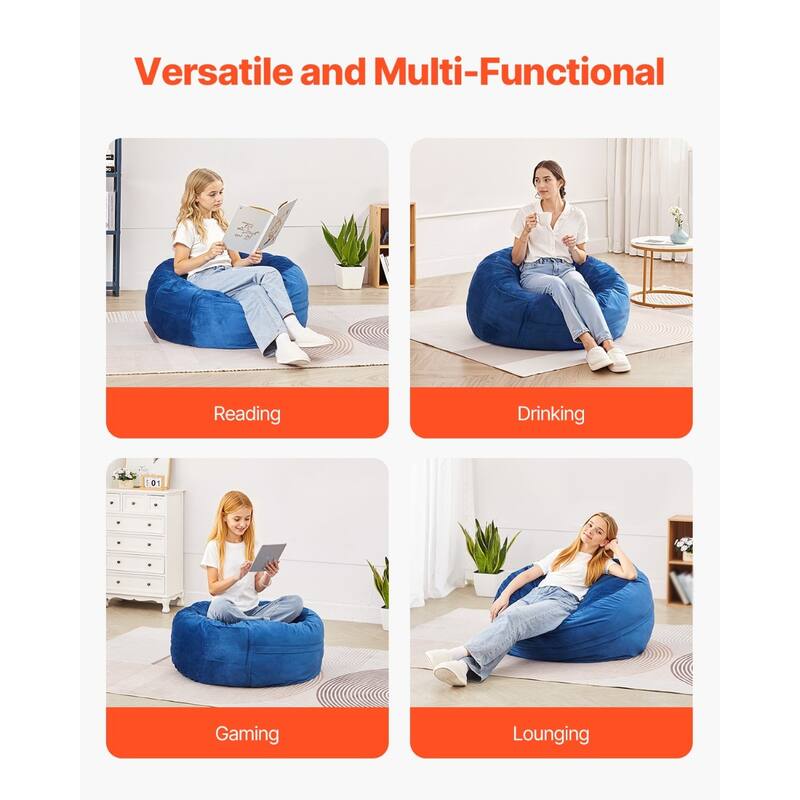3 Ft Round Bean Bag Chair with Removable Velvet Cover and Memory Foam - 35.04 x 35.04 x 22.05 inches