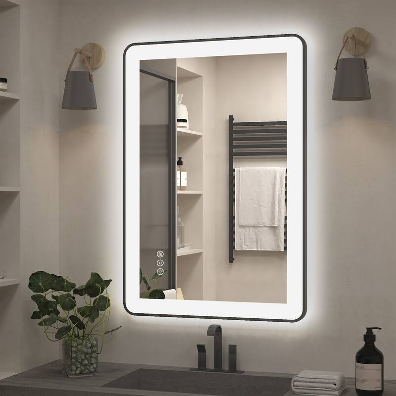 KIOTEE Rectangular Framed Front & Back LED Lighted Anti-Fog Tempered Glass Bathroom Vanity Mirror with ETL and 3-Year Warranty - 36x24