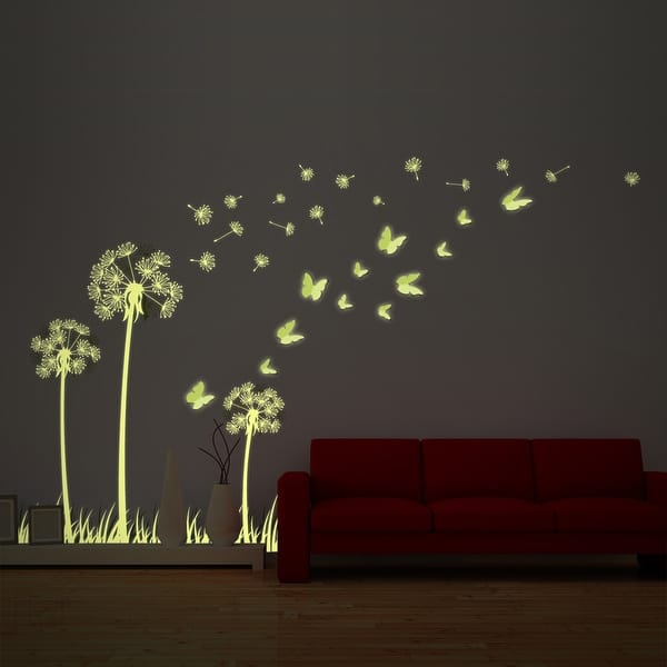 slide 2 of 5, Walplus Glow in Dark Dandelion 3D Butterflies Wall Sticker Home Decor