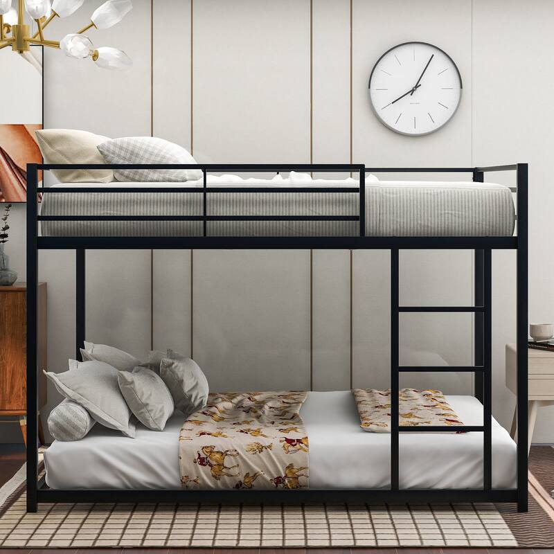 Metal Bunk Bed, Low Bunk Bed with Ladder