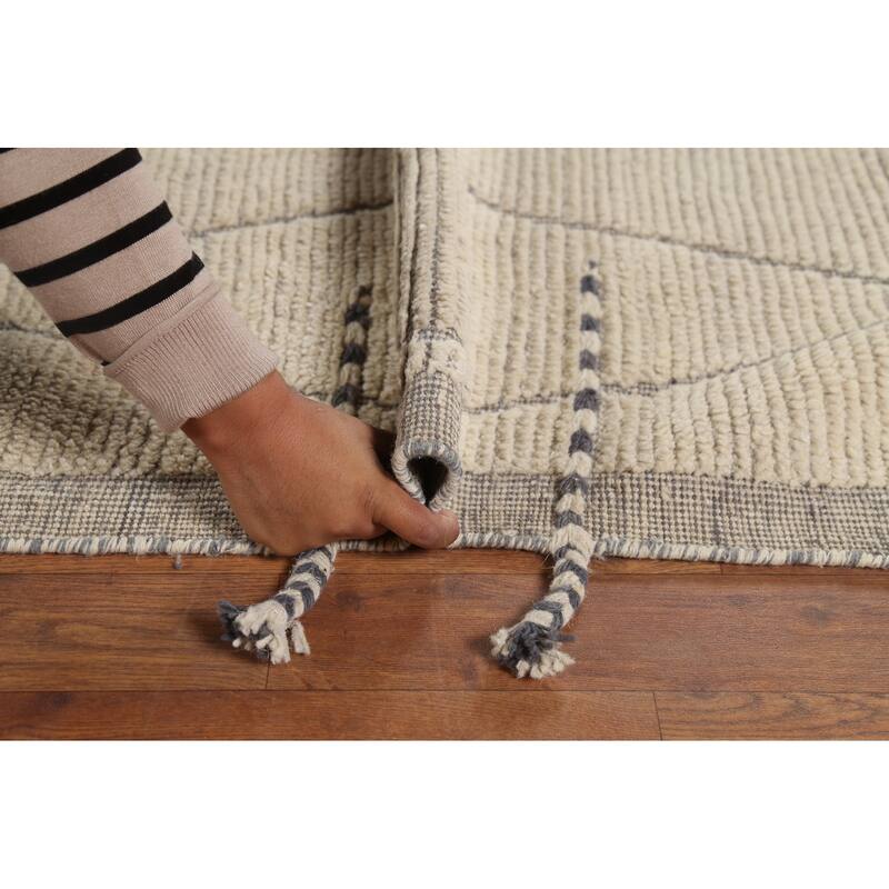 All-Over Trellis Ivory Moroccan Rug Hand-Knotted Wool Carpet - 8'8"x 12'11"