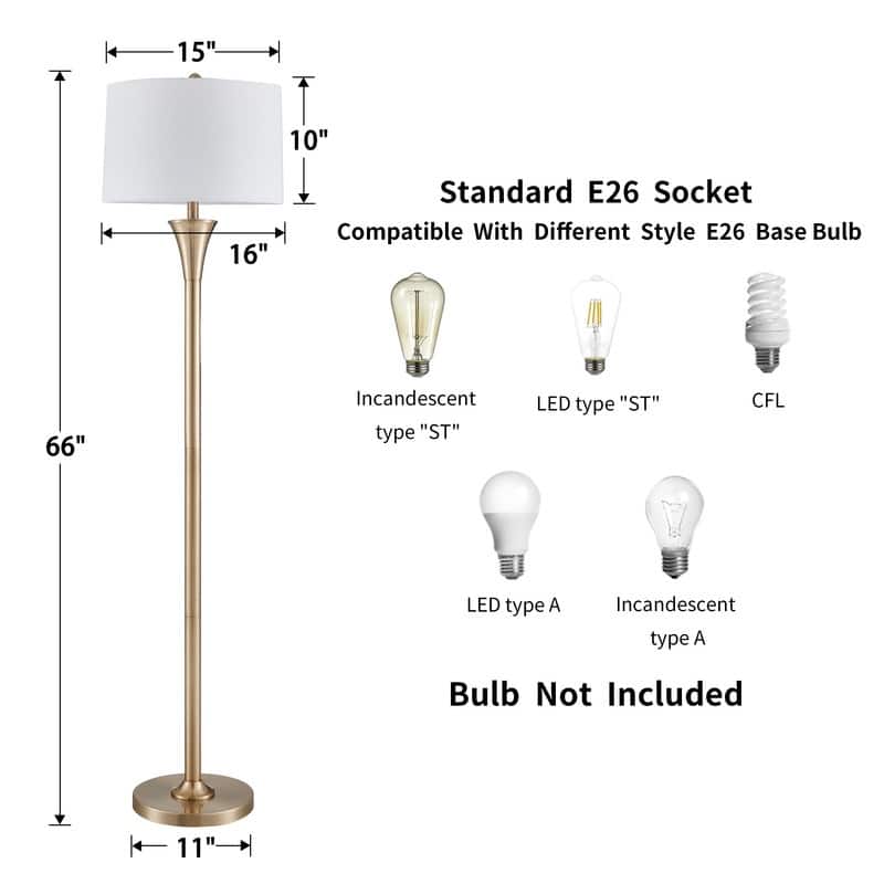 KAWOTI 66" Traditional Floor Lamp with White Linen Drum Shade
