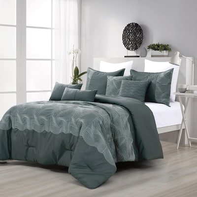 7 Piece Grey Waves Striped Soft Bedding Comforter Set