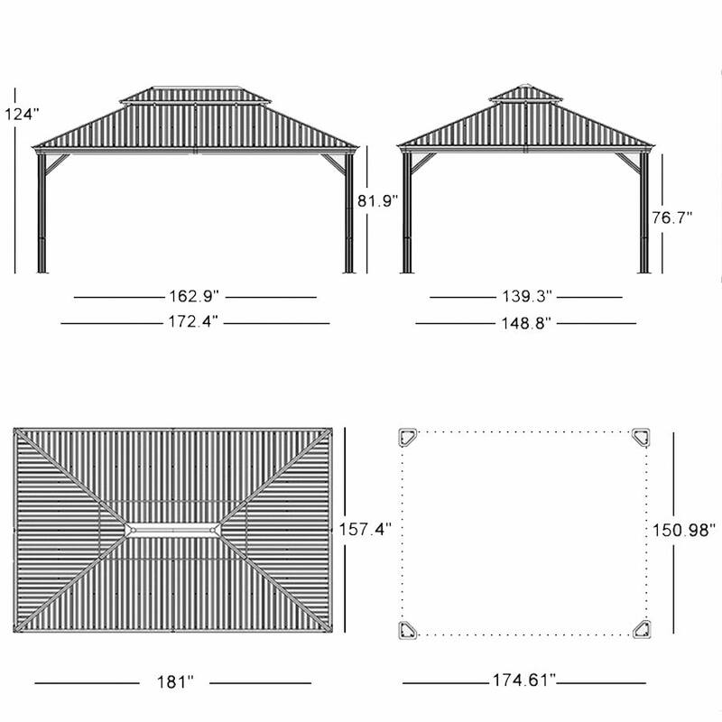 PURPLE LEAF Outdoor Galvanized Steel Hardtop Gazebo, Aluminum Frame Gazebo With Curtains and Light