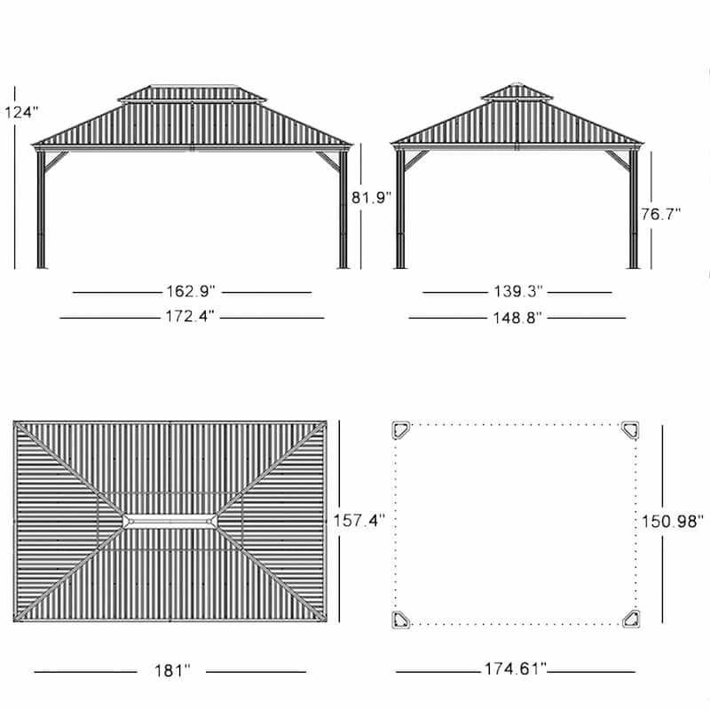 PURPLE LEAF Outdoor Galvanized Steel Hardtop Gazebo, Aluminum Frame Gazebo With Curtains