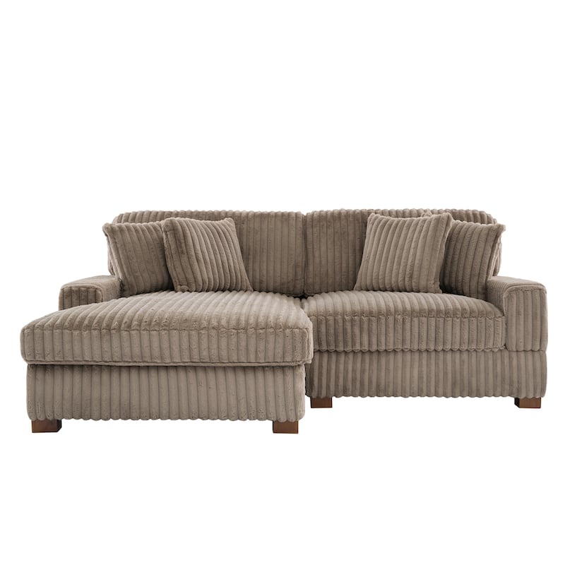 Anne 82" W Comfy Upholstered Plush Corduroy Modular Sectional Sofa