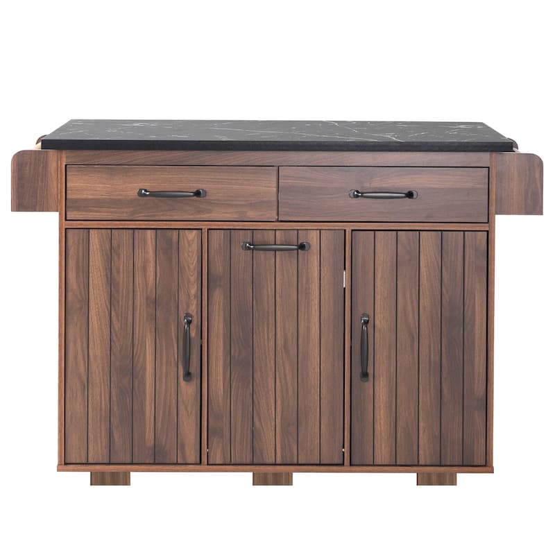 Kitchen Island with Trash Can Storage Cabinet, Rolling Kitchen Island on Wheels with Adjustable Shelf, Drop Leaf & Drawer