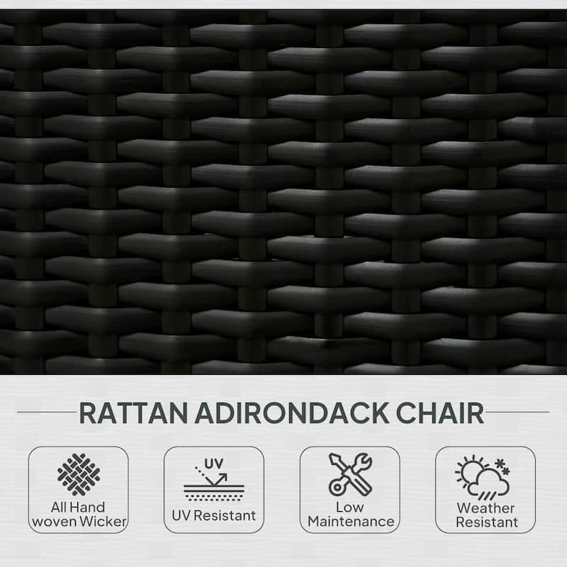 Outdoor Rattan Adirondack Chair with Cushions and Steel Frame Patio Seat for Porch or Pool - 25.2" W x 31.5" D x 35.4" H