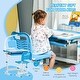preview thumbnail 11 of 12, Kids Study Desk and Chair Set with Adjustable Height, Tiltable Desktop, USB Light, and Storage Drawer, Ages 6-12