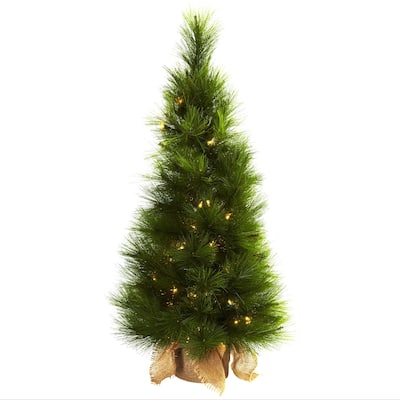 3ft. Artificial Christmas Tree with Burlap Bag & Clear Lights - Petite Rustic Holiday X-Mas Accent