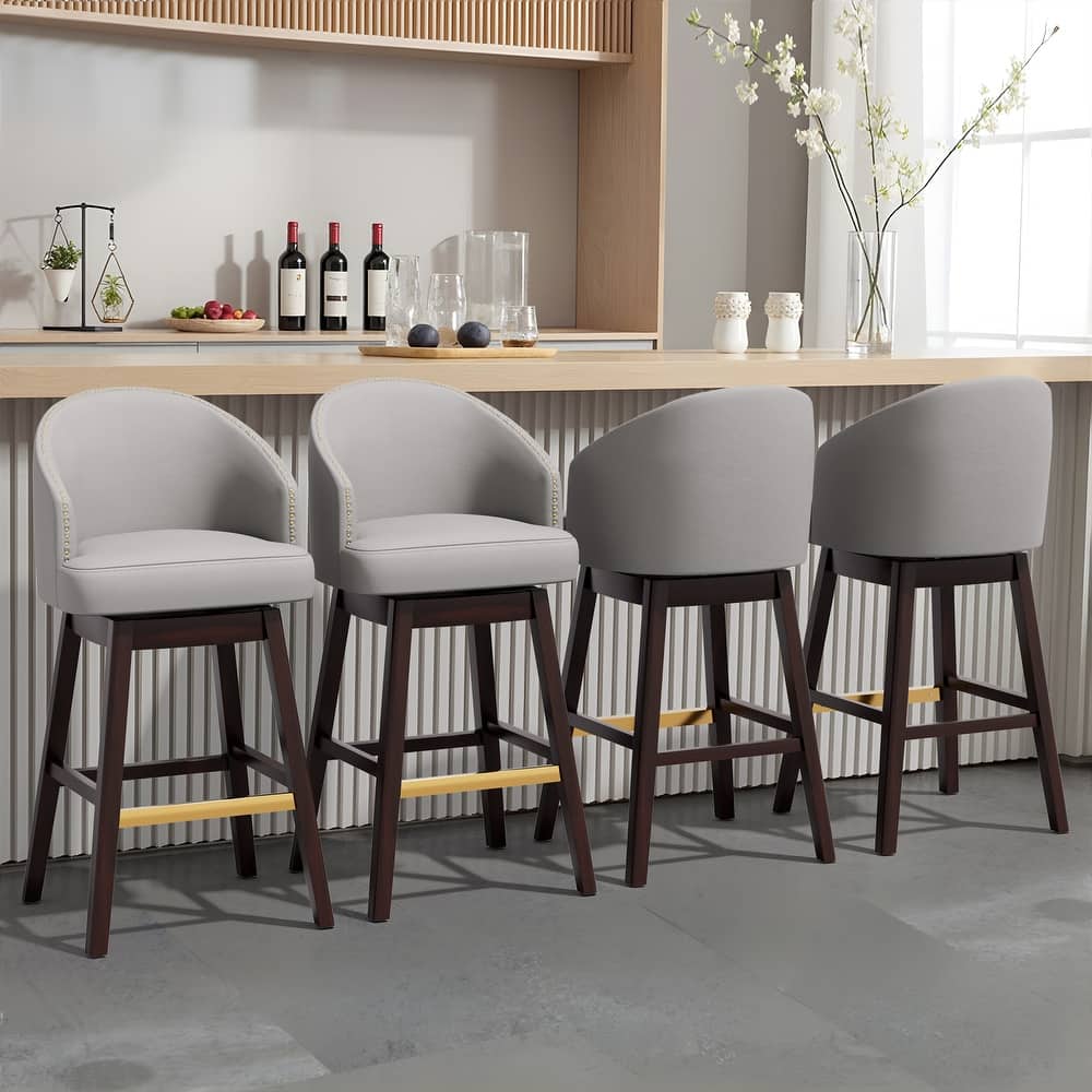 31.9" Bar Height Modern Swivel Bar Stools Upholstered Solid Wood Barstools