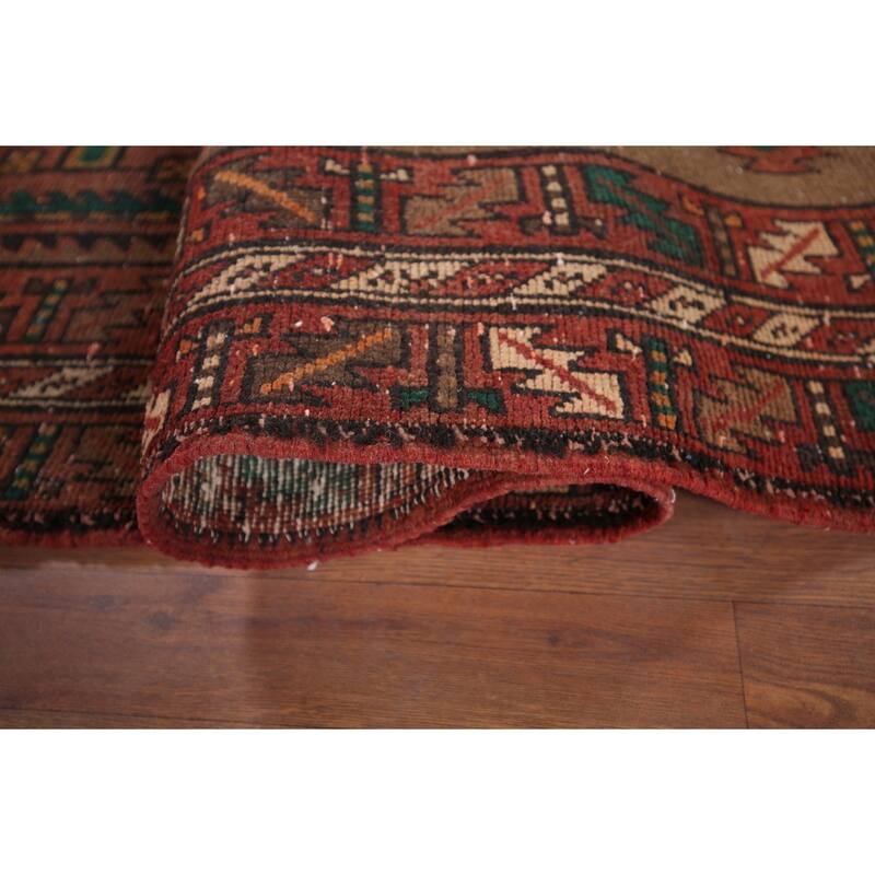 Brown Ardebil Persian Vintage Runner Rug Handmade Wool Carpet - 3'10" x 13'10"