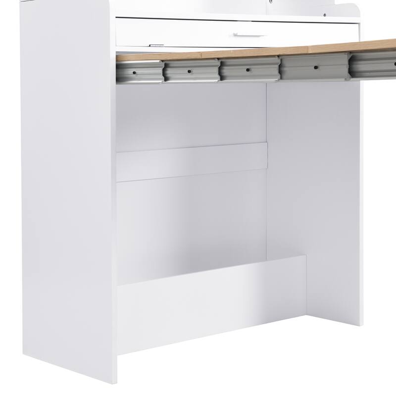 Pantry Cabinet with Hutch and Foldable Dining Table