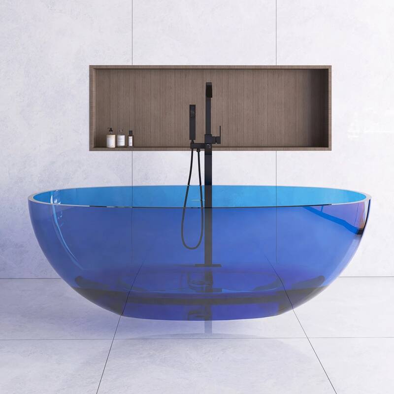 65 in.W Solid Surface Freestanding Flatbottom Soaking Bathtub in Blue - 65.2" x 29.7"