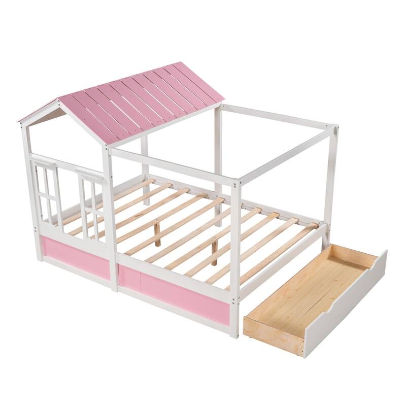 Merax House Bed with Roof, Window and Drawer