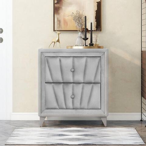 Upholstered Wooden Nightstand with Two Drawers, Bedside Table