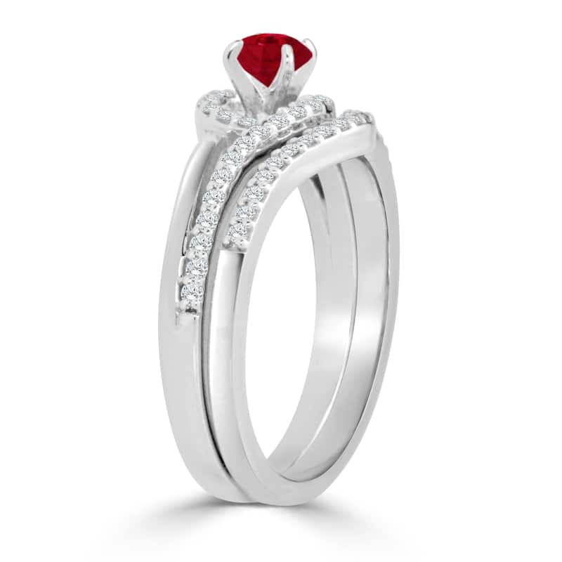 Auriya 1/5ct Red Ruby and Diamond Engagement Ring Set 1/3ctw 14k Gold