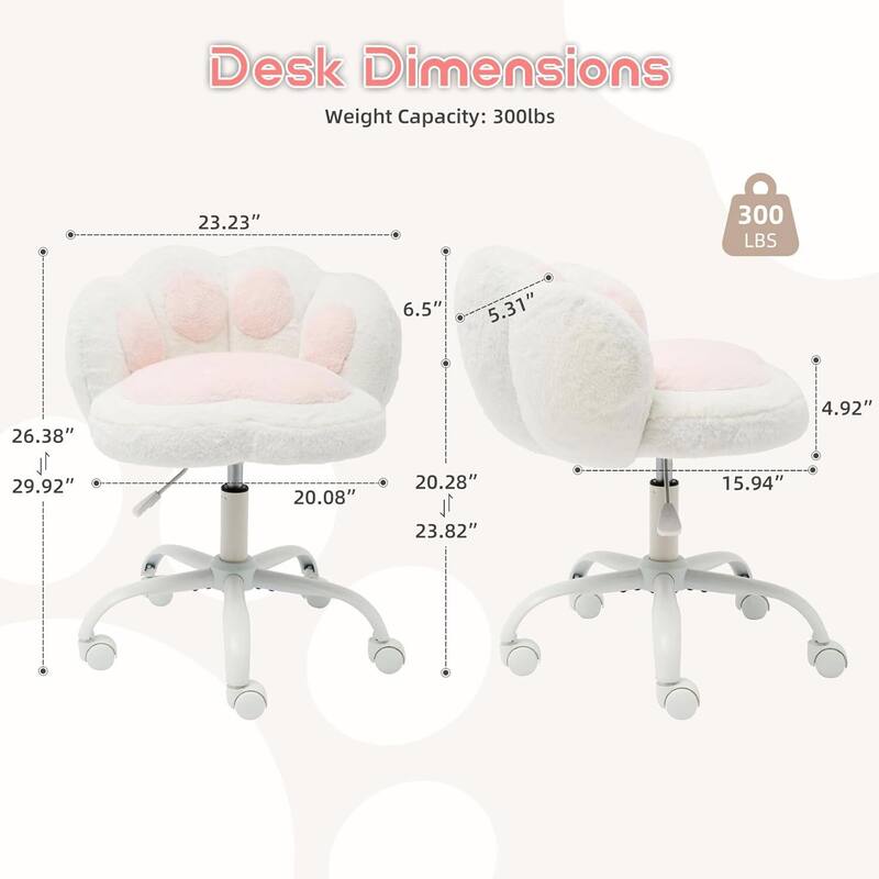 360°Rotating Height Adjustable Cute Cat Paw Office Chair with Wheels for Bedroom, Home Office