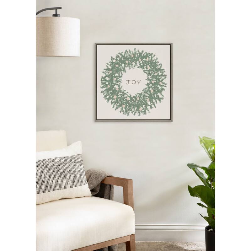 Kate and Laurel Sylvie Wreath Green Framed Canvas by Hannah Beisang