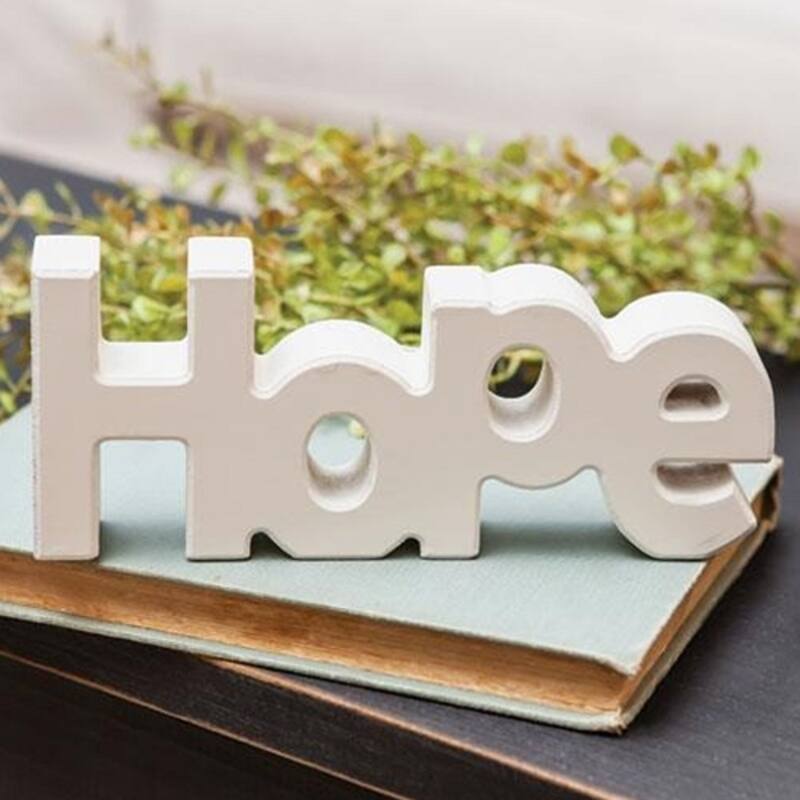 Freestanding Wood Hope Sign Cream Decorative Block for Shelf Tabletop or Mantel - 7"Lx 3"H x 1"W