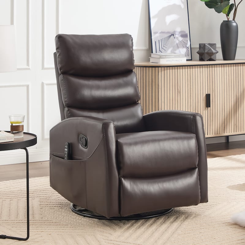 360° Swivel Rocking Recliner with Heat & Massage in Faux Leather - Brown