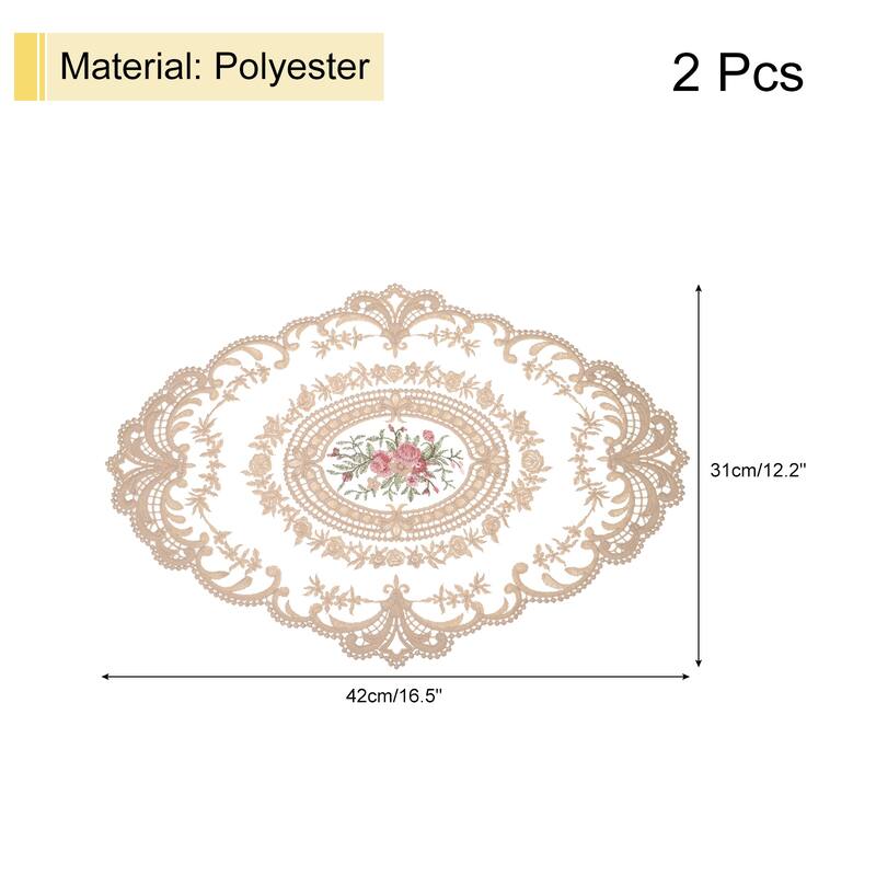 2Pack 12x16in Retro Lace Placemat Oval French Crochet Doilies Coasters - 12x16-in - Dark Beige