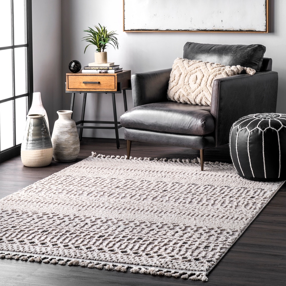 (A494) Honeybloom Ivory Chunky Knit Patterned Area Rug, 5x7