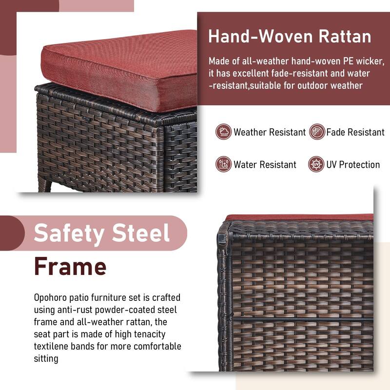 Outdoor Rattan Chair with Coffee Table and Ottoman