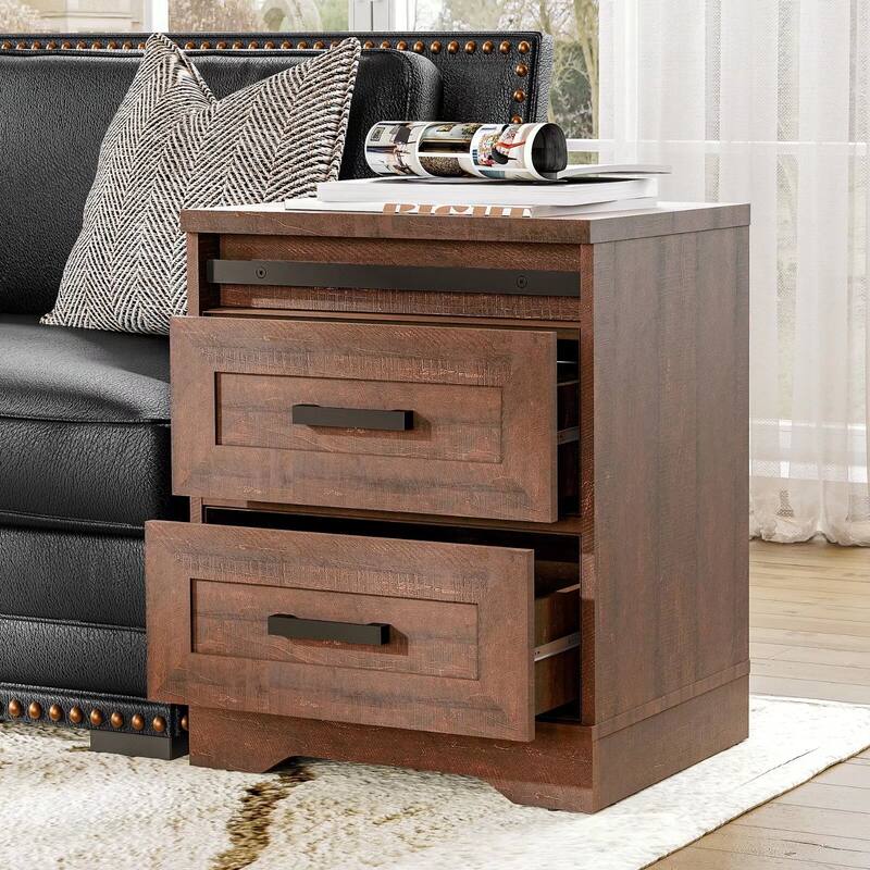 WAMPAT 2 Pack End Table with Charging Station Side Sofa Table