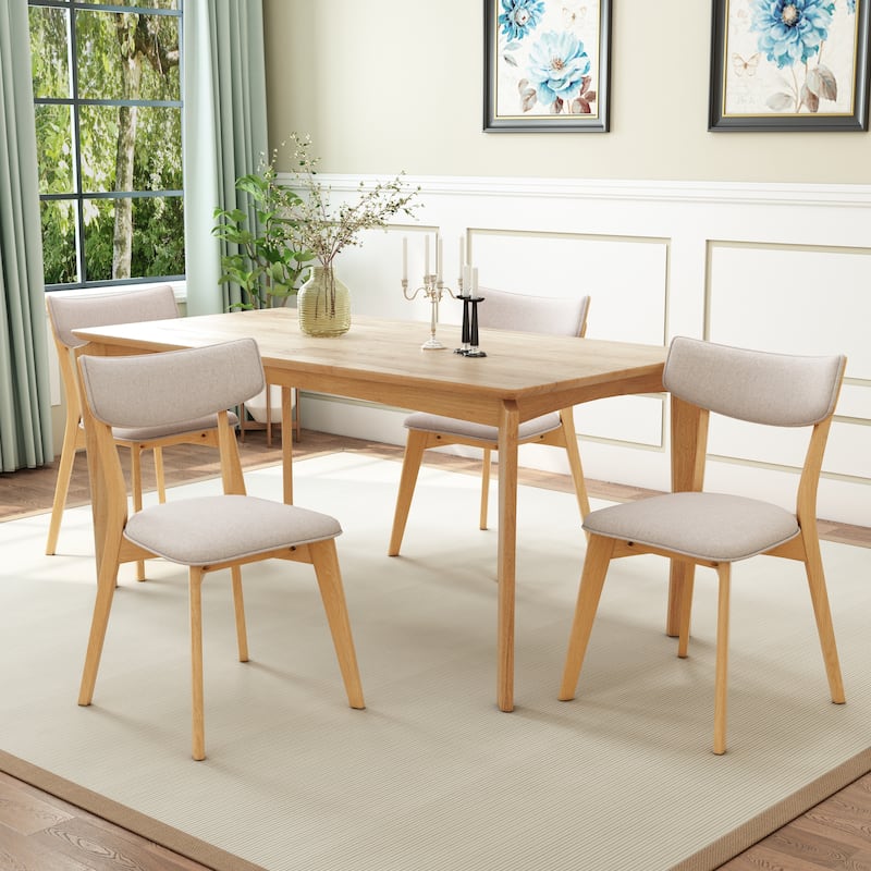 Chazz Mid-Century Modern Upholstered Rubberwood Dining Chairs (Set of 4) by Christopher Knight Home - Light Beige+Oak