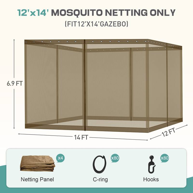 Aoodor Universal 12 x 14 ft. Gazebo Replacement Mosquito Netting Screen 4-Panel Sidewalls (Only Netting)