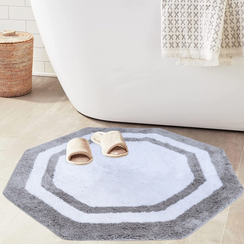 Sherry Kline 32" Hexagon Round Bathmat Framed in Two Tone Colorway