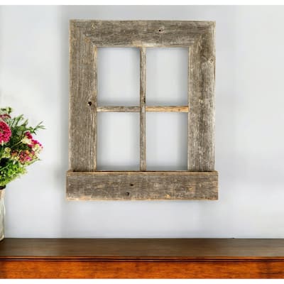 HomeRoots 25" X 22" Gray Weathered Wood Window Frame With Planter