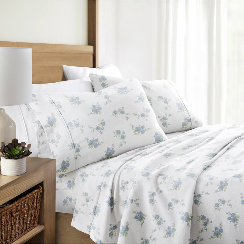 Becky Cameron Rose Bunch 4-Piece Cotton Brushed Flannel Deep Pocket Bed Sheet Set