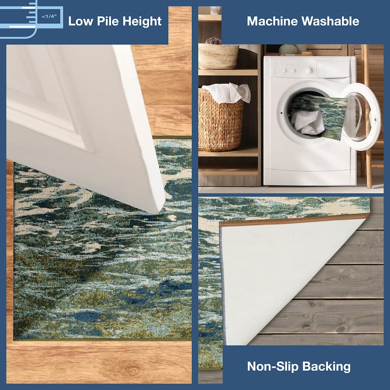 Liora Manne Esencia Caribe Indoor/Outdoor Mat Sea 2' x 2'10" - 1'11" x 4'11" - Sea