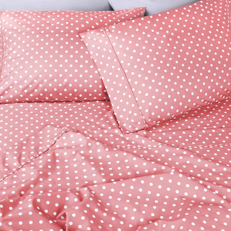 Superior Thread Count 600TC Cotton Blend Polka Dot Bed Sheet Set