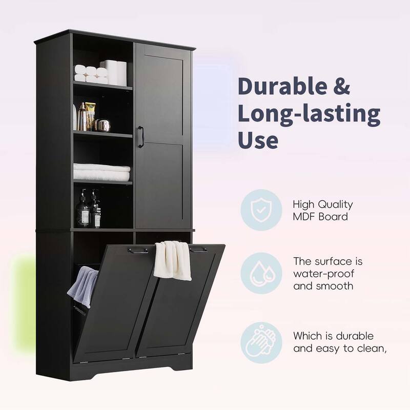 Stylish and Functional Bathroom Storage Cabinet with Doors,Drawers,Tilt-Out Laundry Hamper