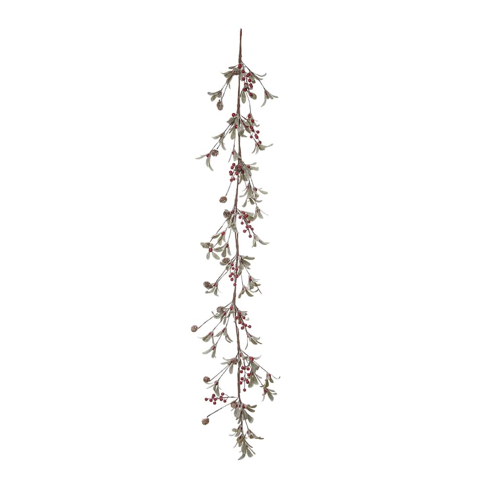 Transpac Artificial 60 in. Green Christmas Berry and Lambs Ear Garland