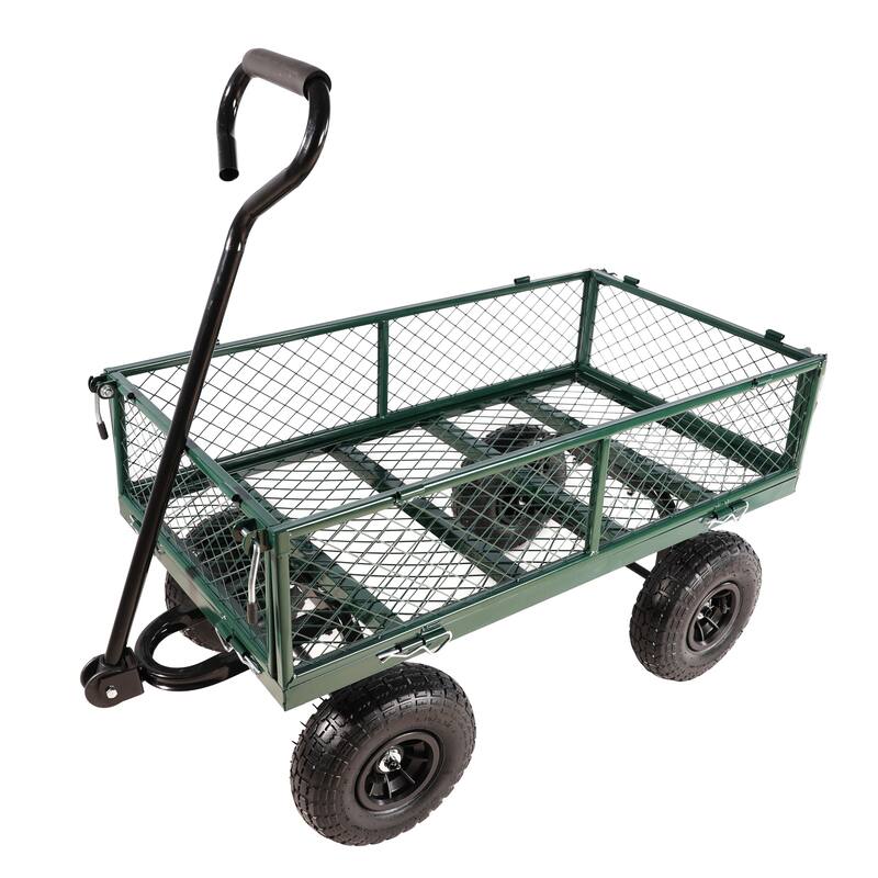 Multi-Functional Tool Cart - 600 lb Capacity Garden Cart with Spacious Bed and Inflatable Tires for Outdoor Projects - Metal
