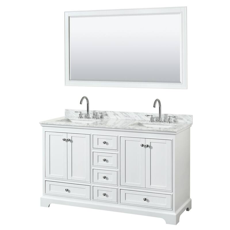 Wyndham Collection Deborah 60" Free Standing Double Vanity Set with - White / White Carrara Marble Top / Polished Chrome - Painted