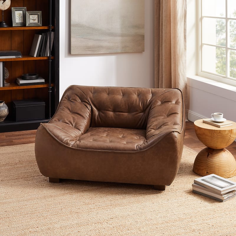 Luxury Genuine Leather Lounge Sofa Chair - Chocolate