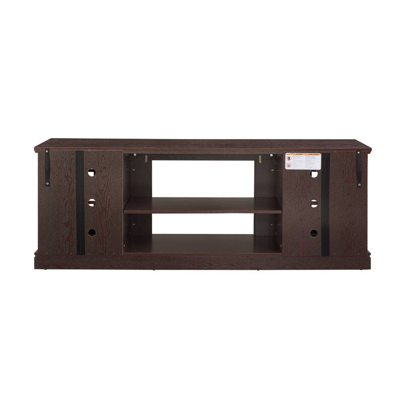 GDFStudio Alice Wood 70" TV Stand with Faux Stone Surround and 2 Door Storage