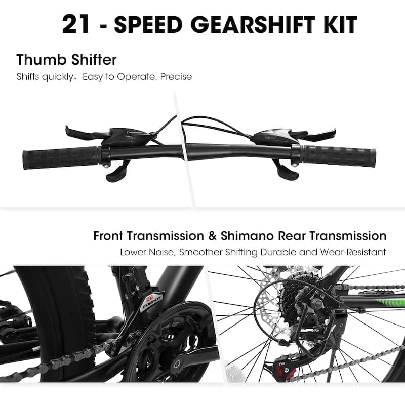 27 Inch Mountain Cycling Bike Aluminum Frame, 21 Speed City Road Commuting Bicycle w/Suspension Fork & Disc Brake for Kids Teens