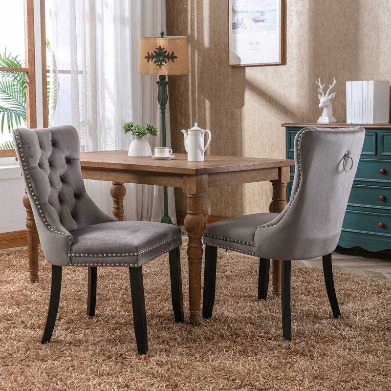 GDF Studio-Nikki Modern Wood Velvet Upholstered Dining Chair with Tufted Design, Nailhead Trim, 2-Pcs Set